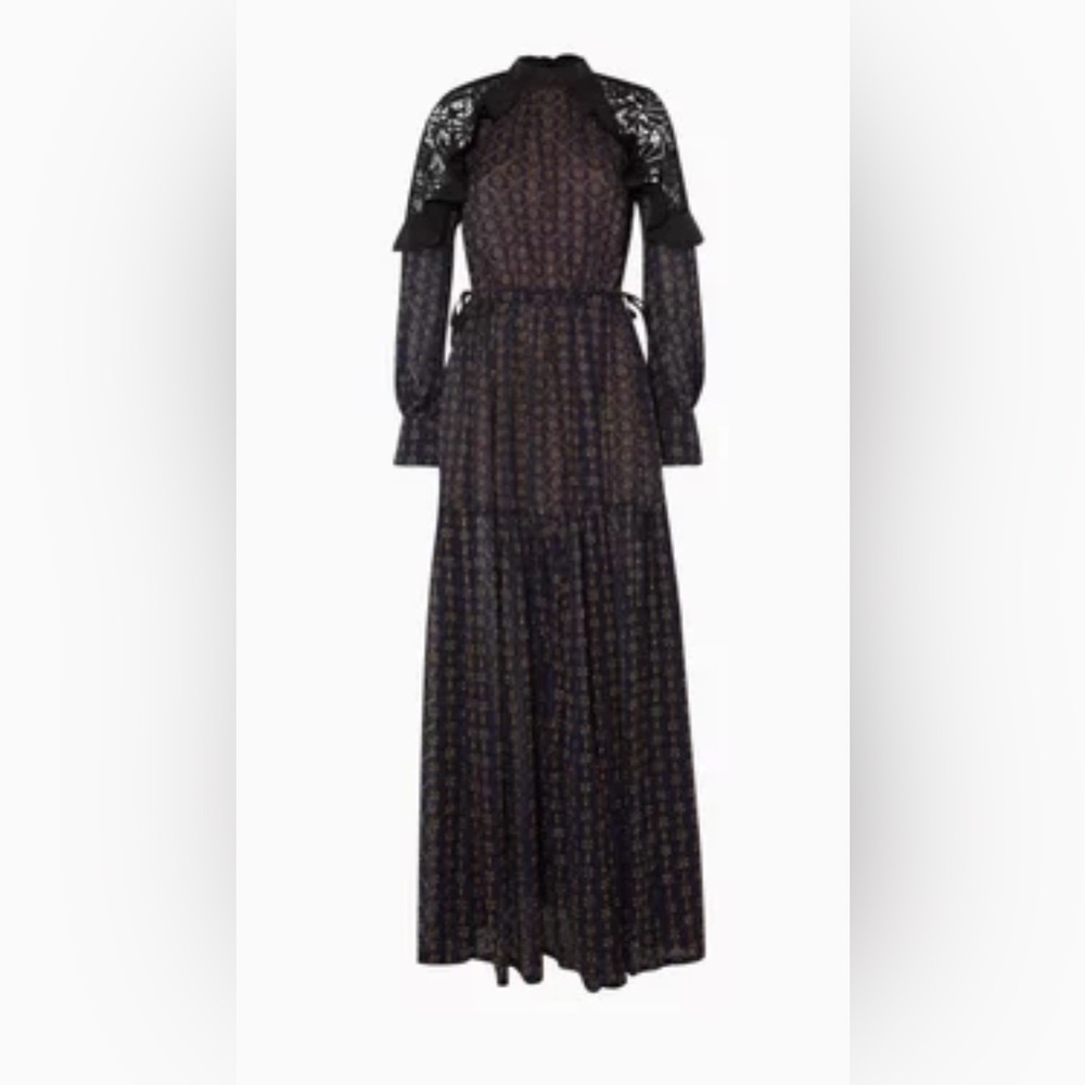 Self-Portrait Navy Maxi Dress with Metallic Gold Print - Picture 2 of 7